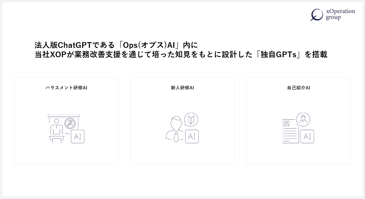 XOP、ハラスメント研修AI・新人研修AI・自己紹介AIをリリース。法人向けChatGPT「OpsAI」内に搭載。