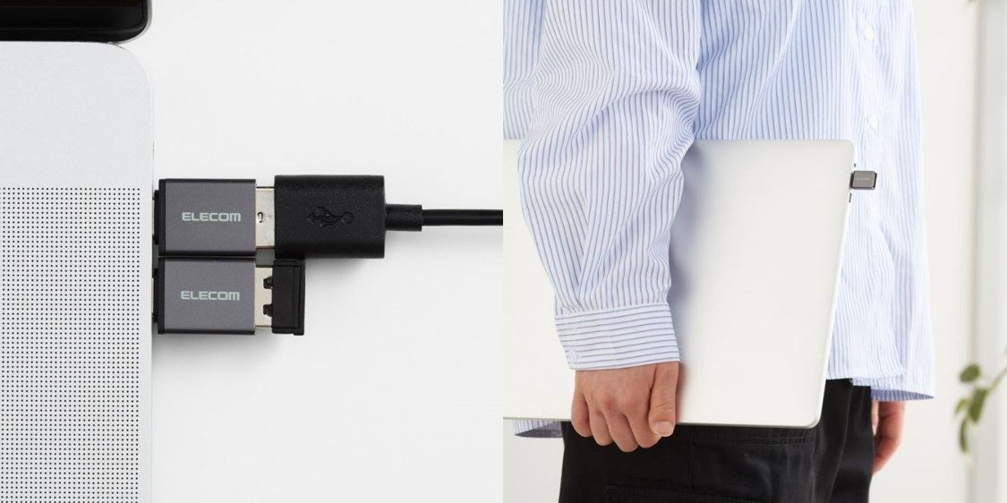 横に2個同時に接続しても干渉しづらい！USB-Aプラグ搭載のデバイスが接続できるコンパクトサイズのUSB-C変換...