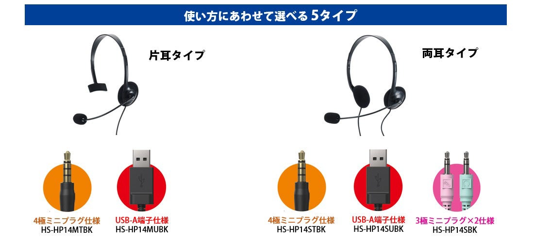 長時間の会話でも快適な装着感！使用環境や端子から選べる、小型軽量オーバーヘッドセット、5タイプを新発売