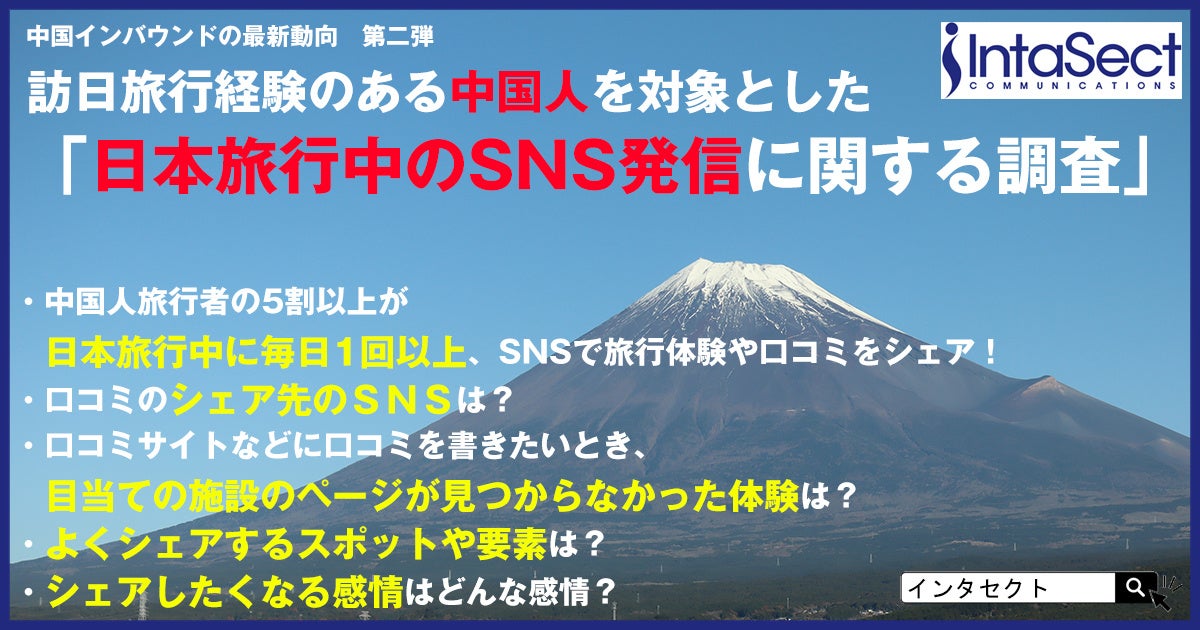 ＜中国インバウンドの最新動向　第二弾＞インタセクト、訪日旅行経験のある中国人を対象とした「日本旅行中の...