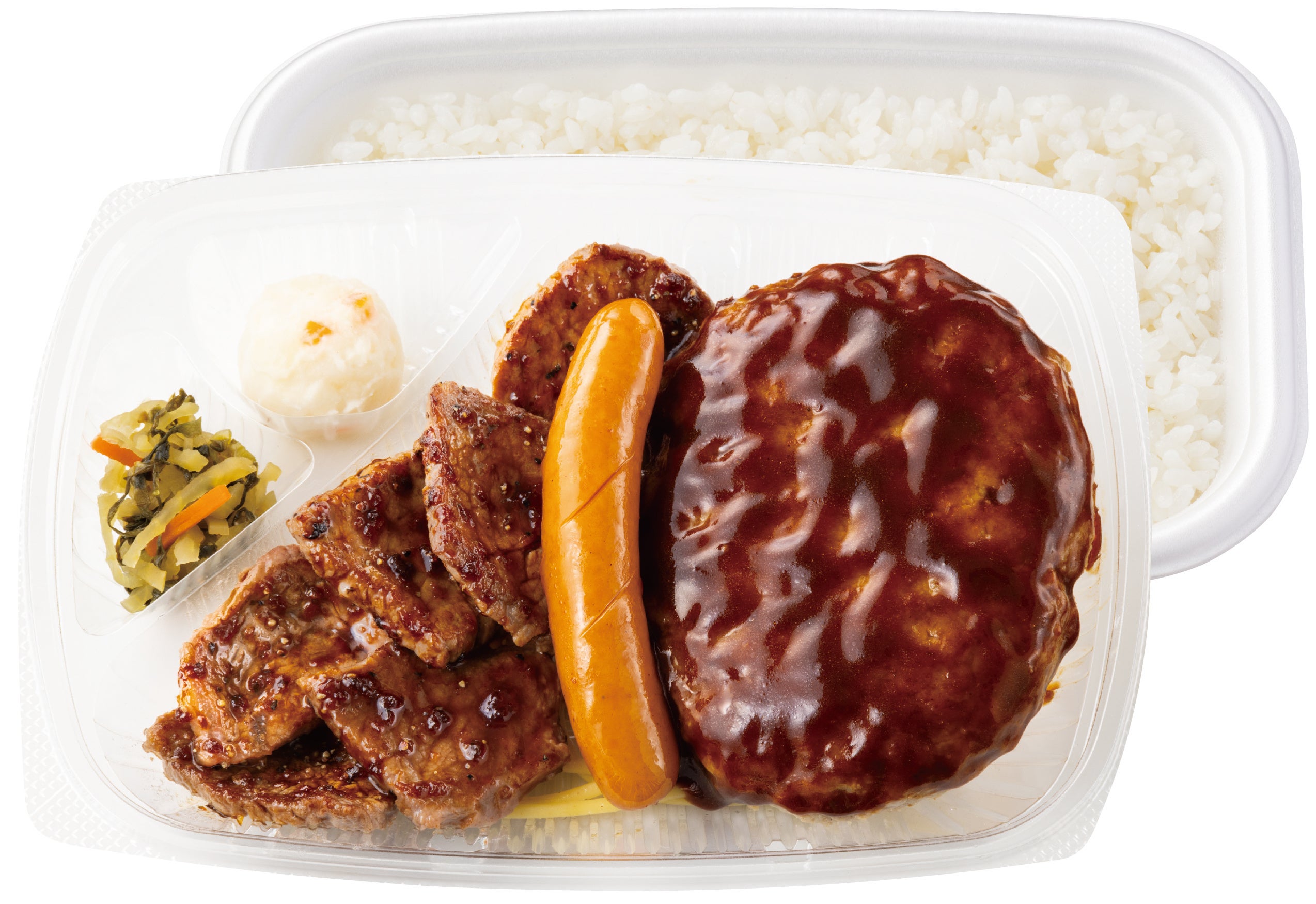 ハンバーグ＆カットステーキ弁当 (ウインナー付) 990円