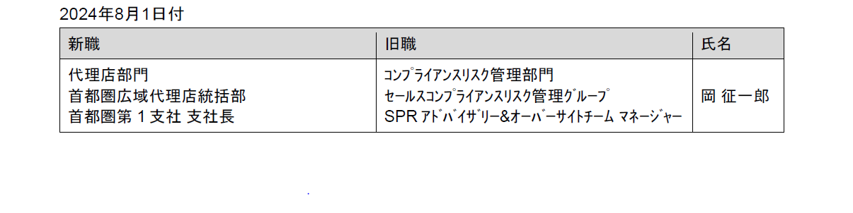 人事異動（一般社員）のお知らせ