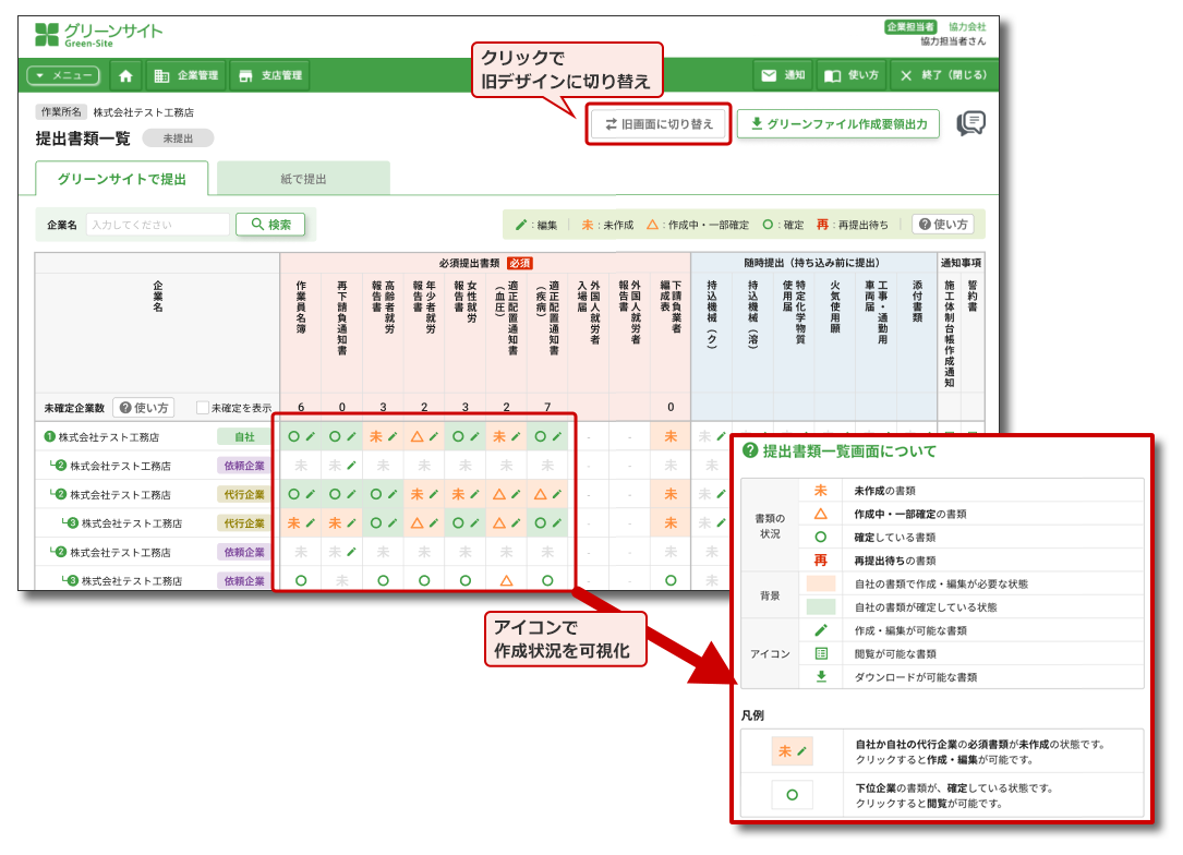 労務安全書類作成サービス「グリーンサイト」主要画面のリニューアルで元請・協力会社の間接工数削減に貢献