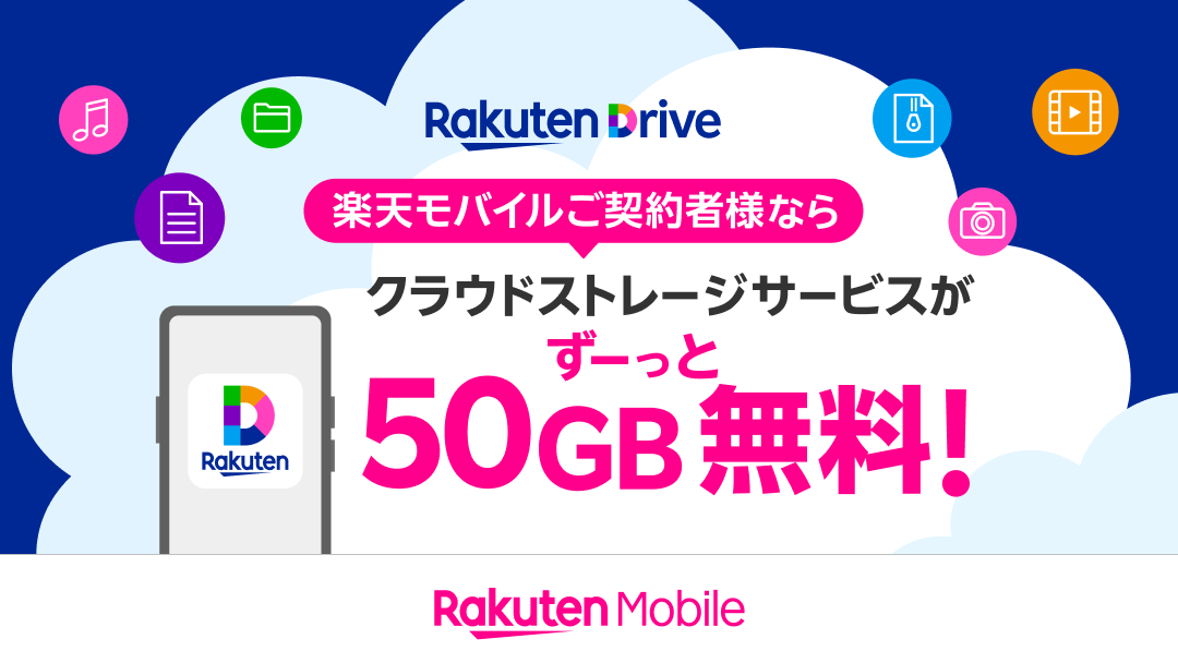 楽天モバイル、「Rakuten最強プラン」ご契約者様を対象に、「楽天ドライブ」の50GB分のストレージ容量を無料...