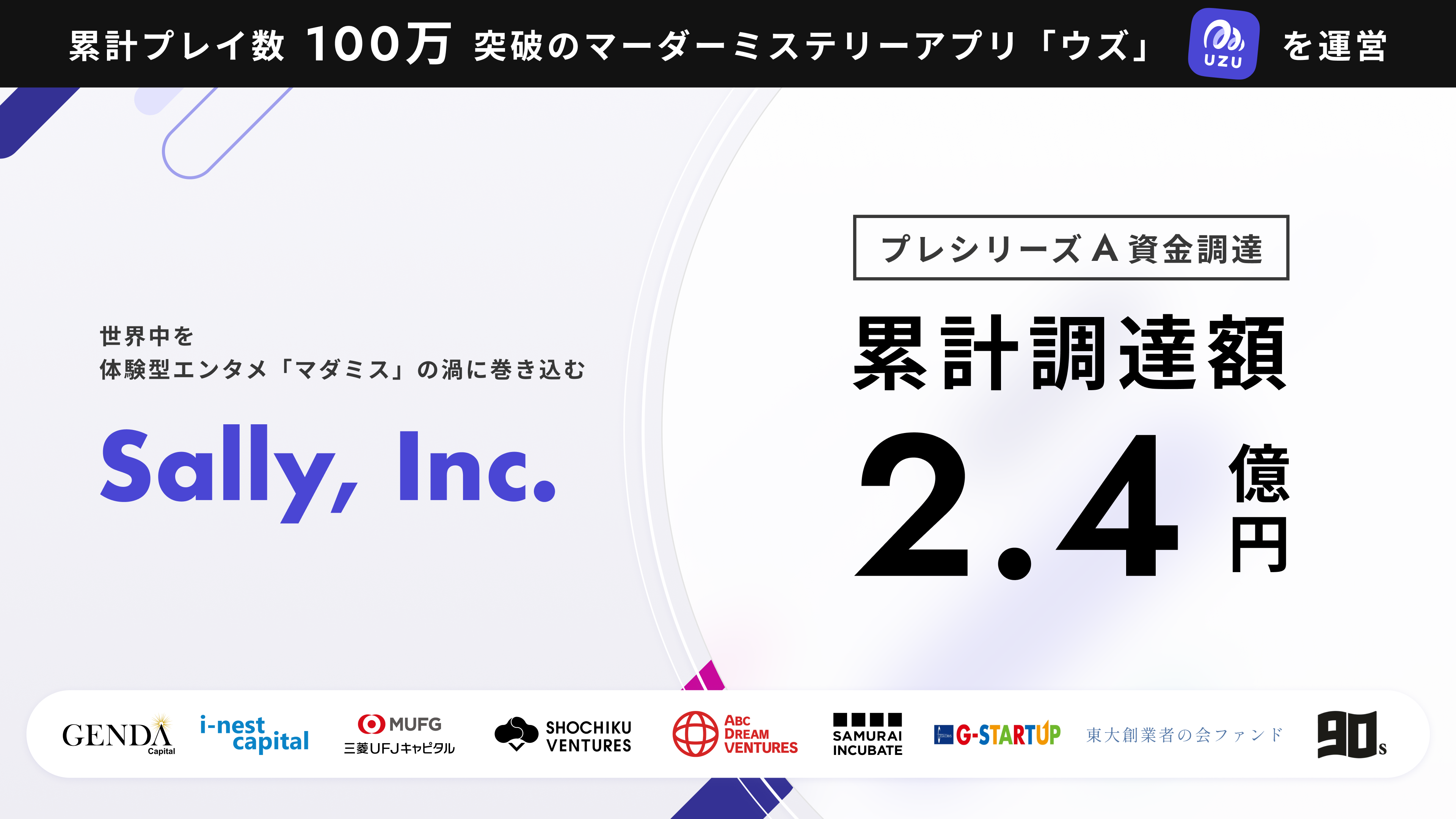 累計プレイ数100万突破のマダミスアプリ「ウズ」のSally、プレシリーズAの資金調達を実施。累計調達額は2.4億円