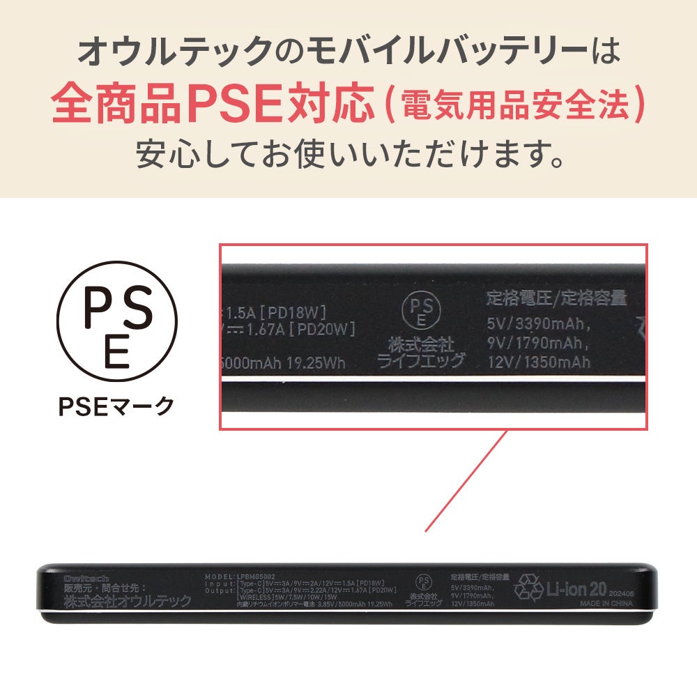 PD20W ワイヤレス15W対応 薄くて軽いマグネット式ワイヤレス充電対応 モバイルバッテリー OWL-LPBMG5002シリ...