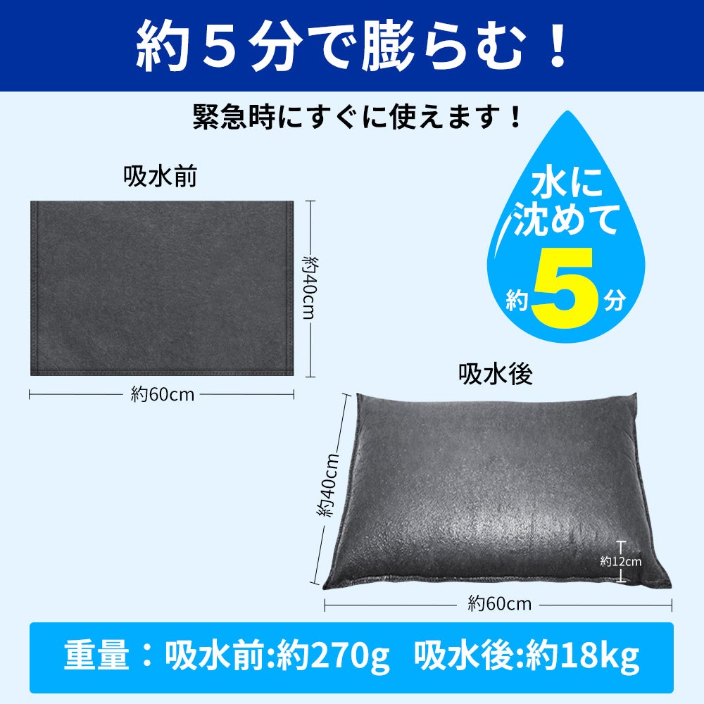 豪雨や台風などによる浸水防止に大活躍！吸水式簡易土のう 10枚入り　新発売のお知らせ