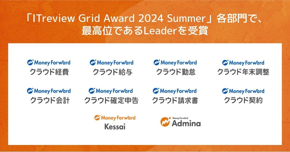 マネーフォワード、提供サービスが「ITreview Grid Award 2024 Summer」で受賞