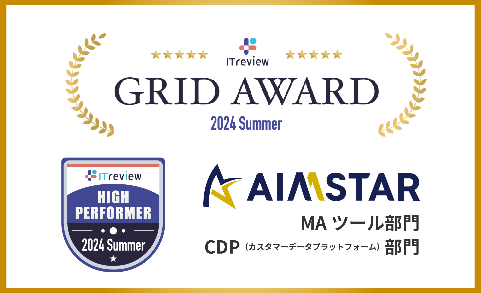 ITreview Grid Award 2024 Summerの「MAツール部門」「CDP（カスタマーデータプラットフォーム）部門」でAIMS...