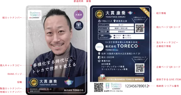 1枚のトレーディングカードから始まるビジネス交流　
次世代名刺「Business TORECO(R)」の販売を開始