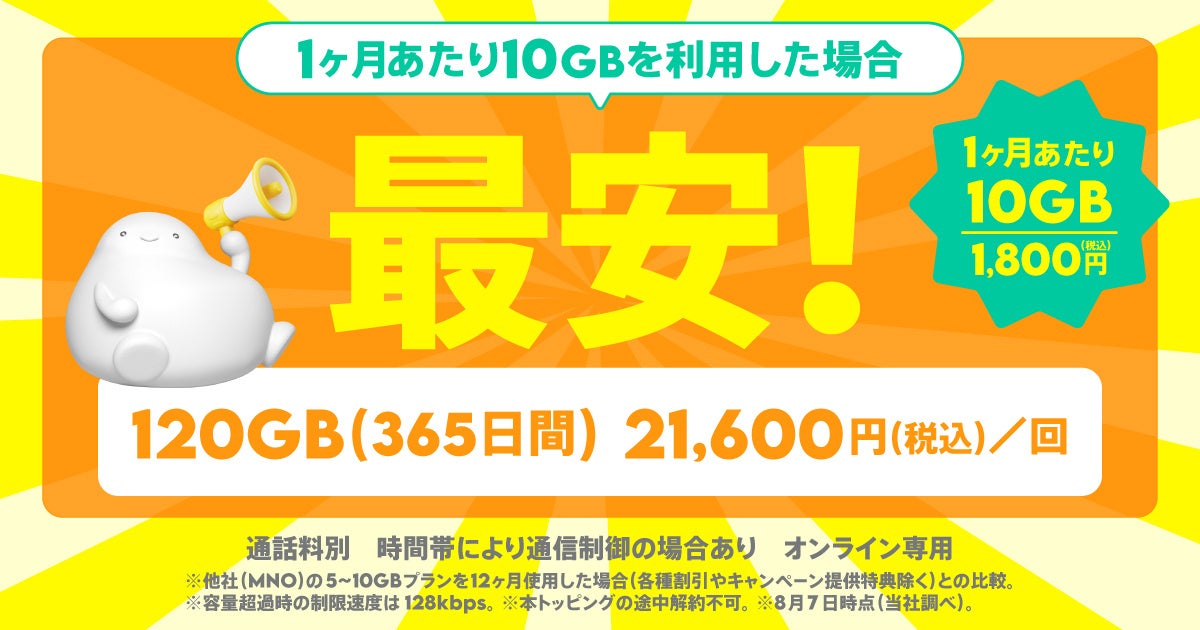 povo、月あたり10GB 1,800円など、定番トッピングを拡大