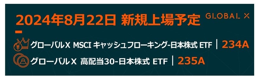 「グローバルX MSCIキャッシュフローキング-日本株式ETF」（234A）と「グローバルX 高配当30-日本株式ETF」（...