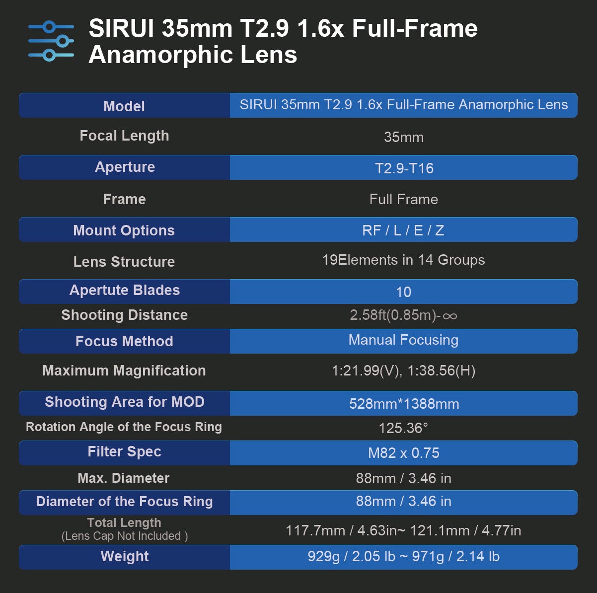 「SIRUI Venus 35mmフルフレームアナモルフィックレンズ」万能焦点距離で、多様な表現力を実現