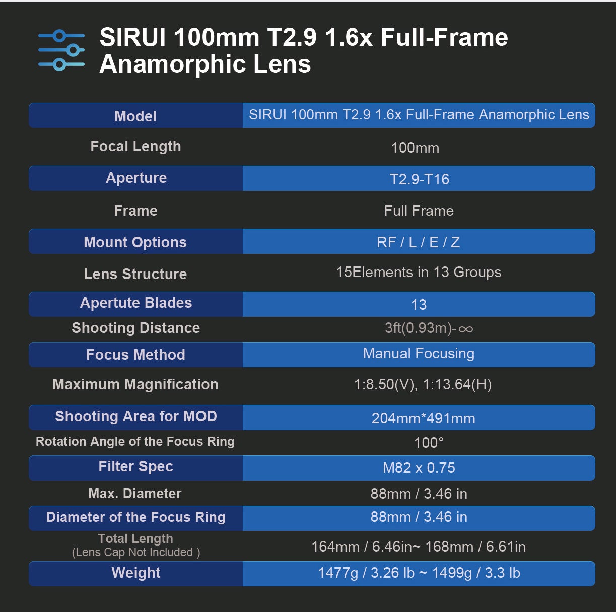 「SIRUI Venus 100mmフルフレームアナモルフィックレンズ」SIRUI初の100mmレンズ、圧縮感と夢のようなボケ味...