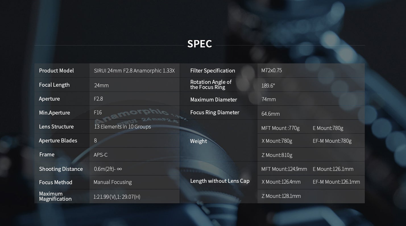 【SIRUI 24mm APS-C F2.8 1.33Xアナモルフィックレンズ】想像を超える映画体験を！