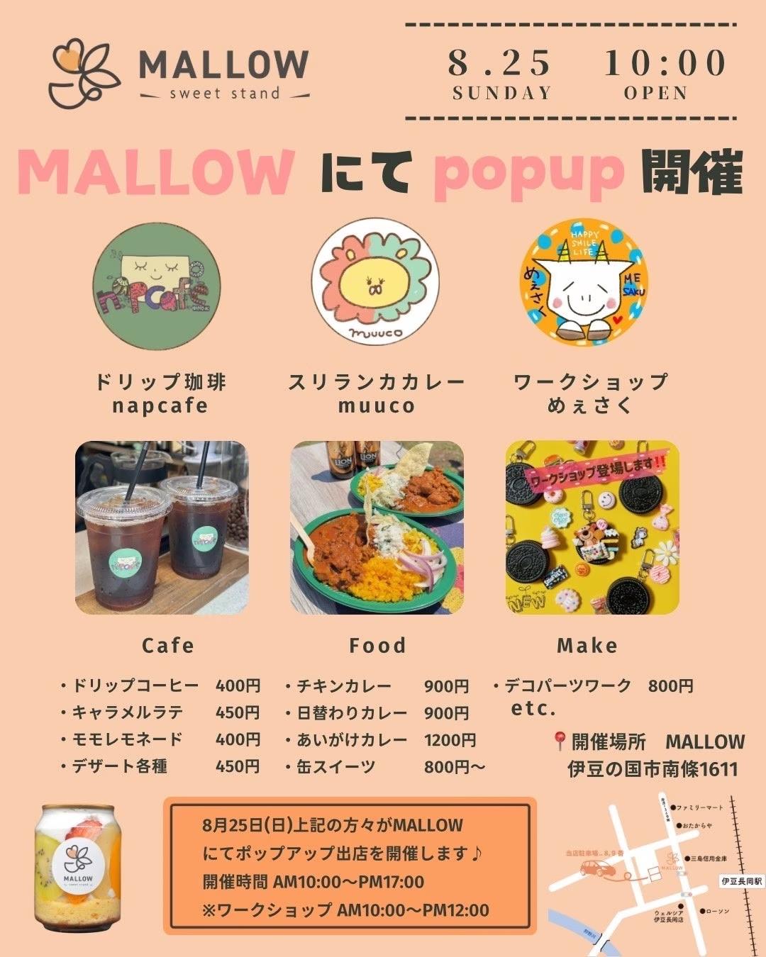 伊豆長岡駅前『MALLOW』にてPOPUP開催のお知らせ【8月25日(日)】