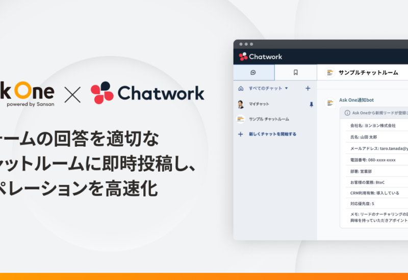 「Ask One」がビジネスチャット「Chatwork」とAPI連携し、顧客ごとに最適化なアプローチを実現