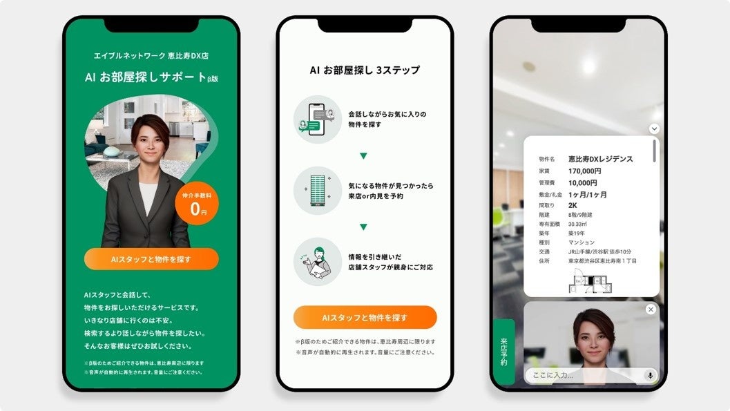 エイブルネットワーク恵比寿DX店にて生成AIとデジタルヒューマンを活用した物件提案サービスをトライアルで開始