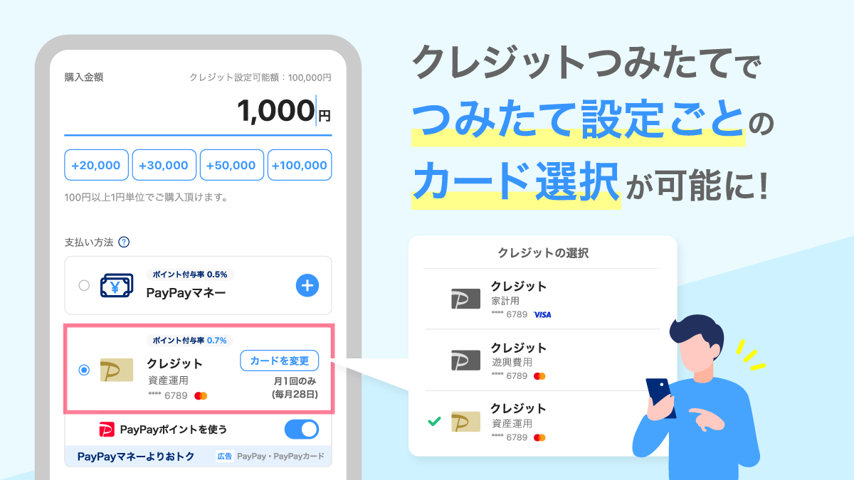 「PayPay資産運用」の「クレジットつみたて」で「PayPayカード」が複数枚利用可能に