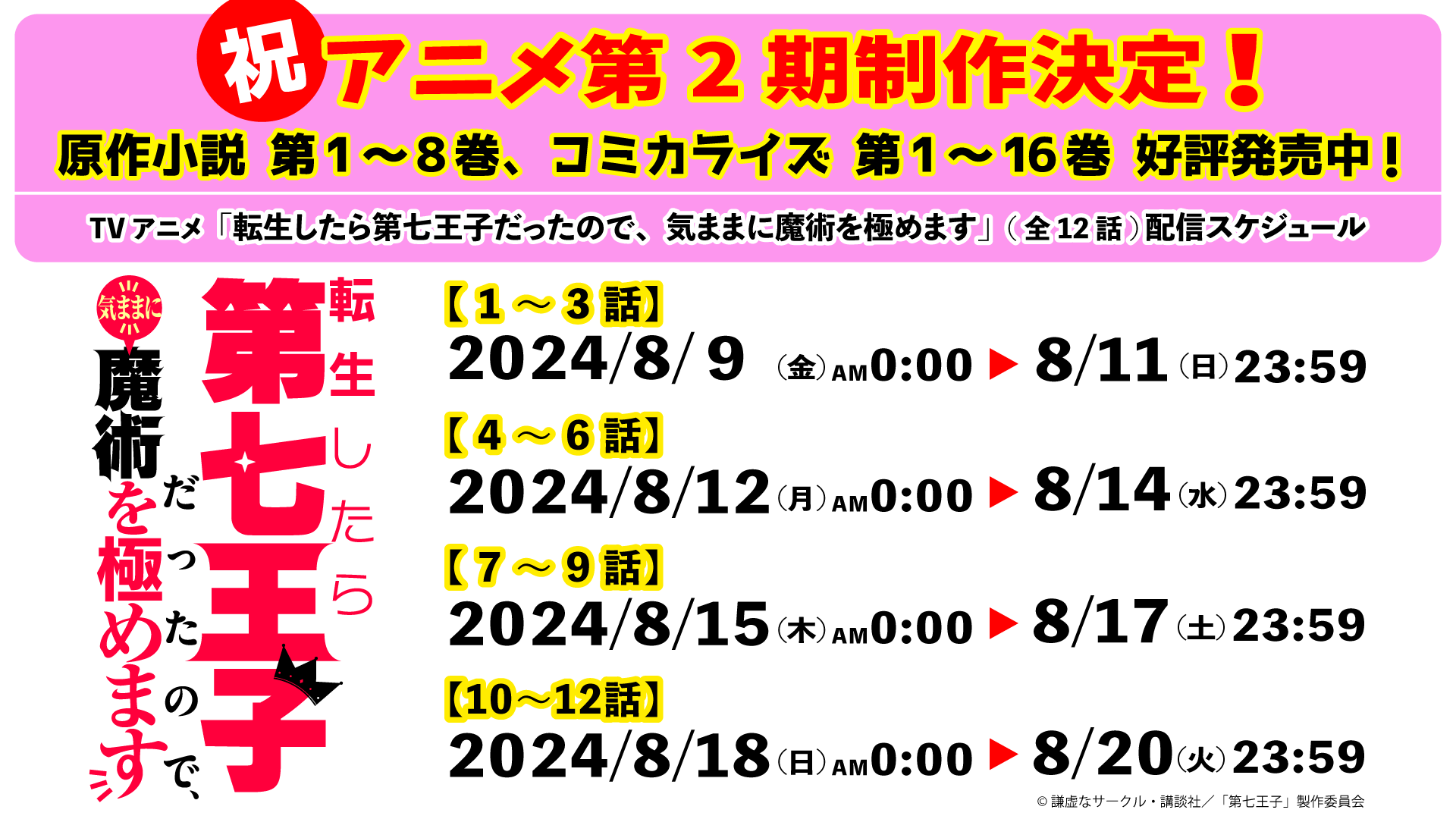 「転生したら第七王子だったので、気ままに魔術を極めます」YouTubeで全話を順次無料公開、本日配信スタート...