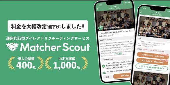 新卒向け運用代行型ダイレクトリクルーティングサービス「Matcher Scout」が採用単価最安30万円で利用可能に!!