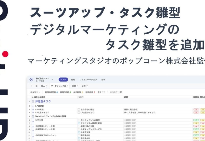 経営支援クラウド「Suit UP」、デジタルマーケティングのタスク雛型の追加のお知らせ