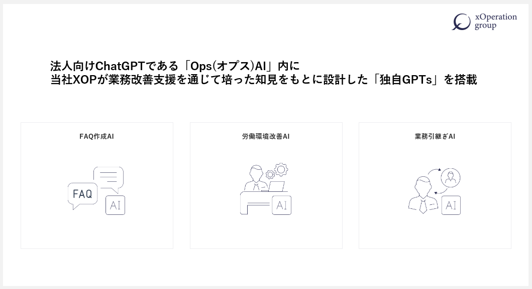 XOP、FAQ作成AI・労働環境改善AI・業務引継ぎAIをリリース。法人向けChatGPT「OpsAI」内に搭載。