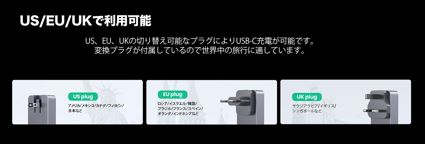 UGREEN Nexode Pro 65W GaN 薄型急速充電器 海外用変換プラグ付き | 手のひらに収まる、超スリムデザイン