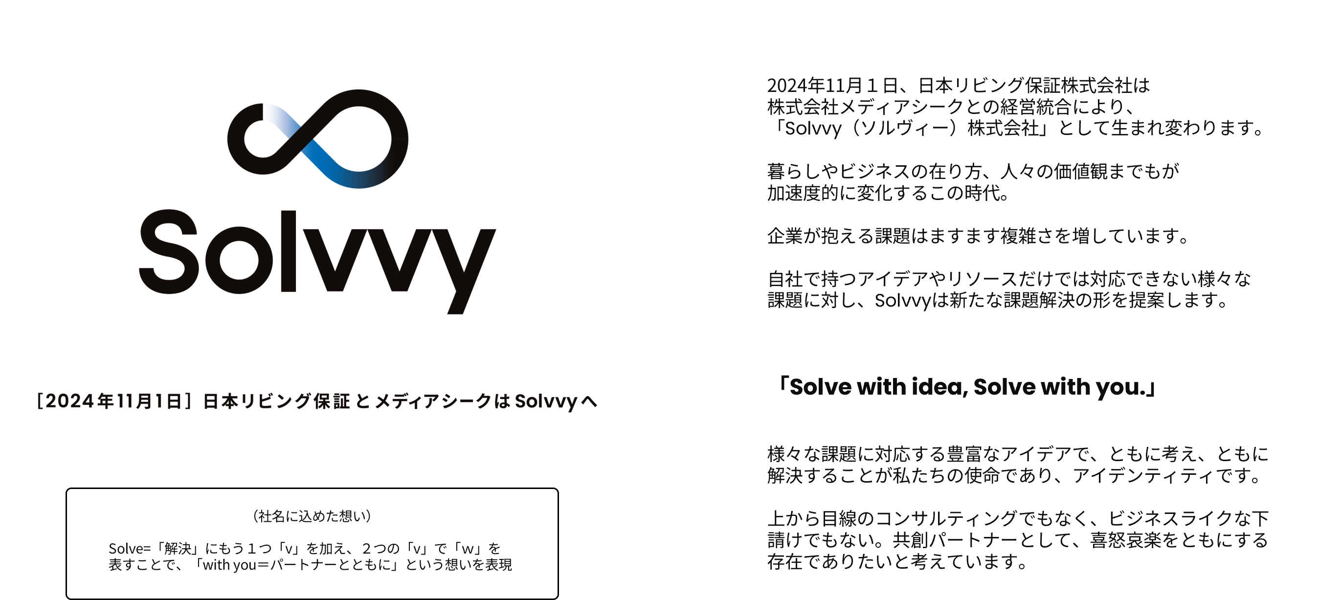 2024年11月1日、経営統合により「Solvvy（ソルヴィー）株式会社」として始動。日本リビング保証株式会社と株...