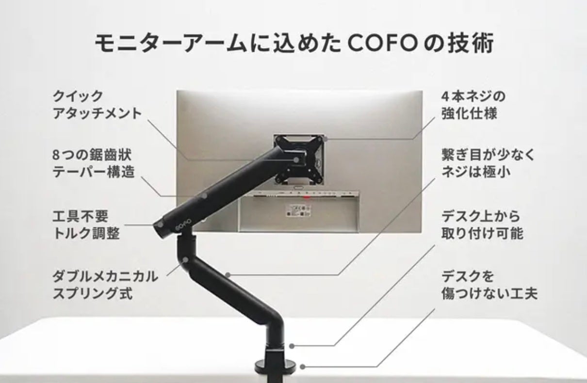 【COFO最新作】まるで、無重力。大型モニターも指一本で360°滑らかに操作できる最新作「COFO無重力モニターア...