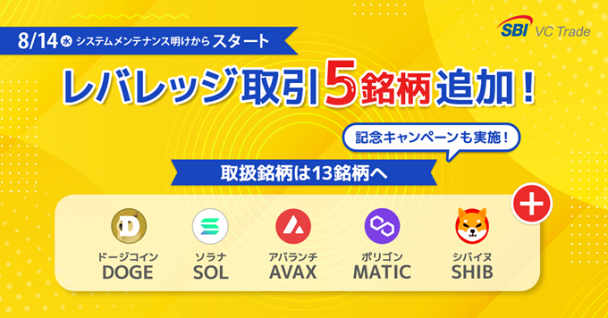 レバレッジ取引に5銘柄追加のお知らせ～レバレッジ取引の取扱銘柄は13銘柄に、記念キャンペーンも実施～