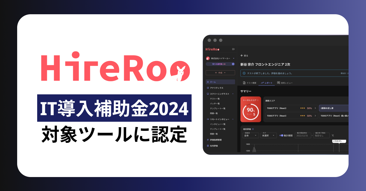 コーディング試験サービス『HireRoo』、「IT導入補助金2024」対象ツールに採択