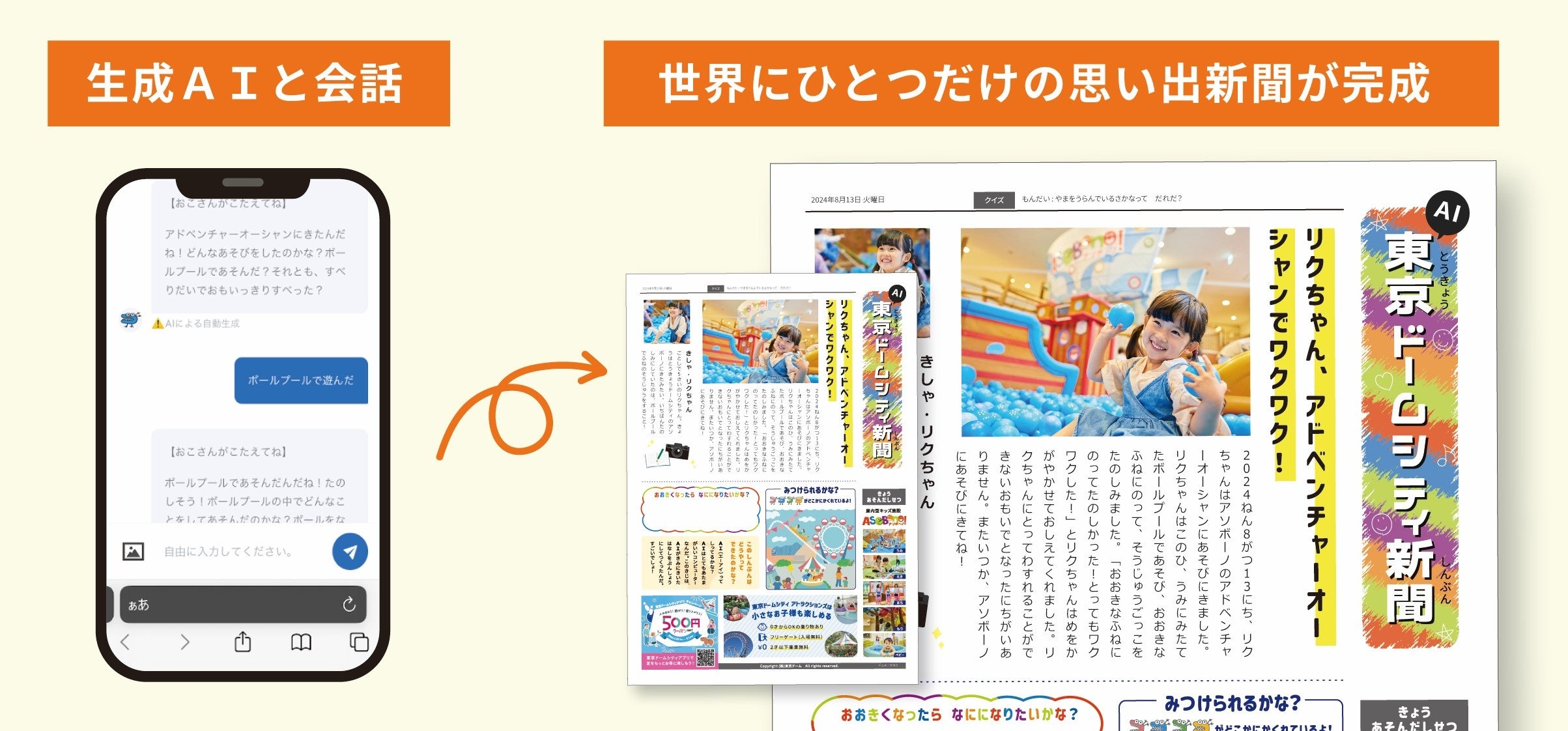 親子で世界にひとつだけの思い出新聞を　生成AIを活用した『AI東京ドームシティ新聞』サービスを開始東京ドー...