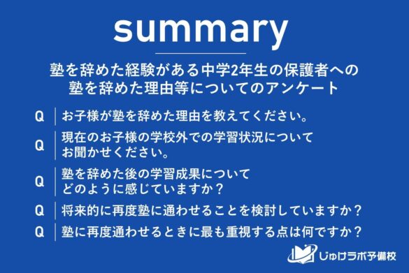 現中２の子どもが塾を辞めた理由ランキング！38.3％が通塾時間に不満、23.4％が費用対効果に不満