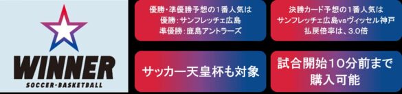 サッカー天皇杯を対象とした「ＷＩＮＮＥＲ」 優勝・準優勝や決勝カードを予想するくじの投票状況をご紹介！準々決勝を対象とした１試合予想くじも販売中！